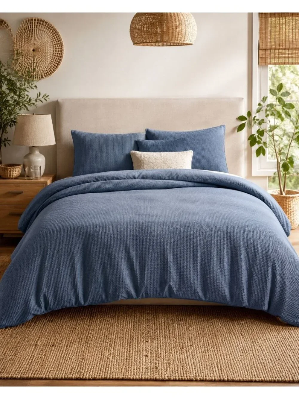 S31 | Quince Organic Luxe Honeycomb Duvet Cover Set King Cal King Indigo NWOT